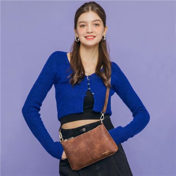 Small Crossbody Bag for Women Vegan Leather Wallet Purses Satchel Shoulder Bags - Picture 8 of 12